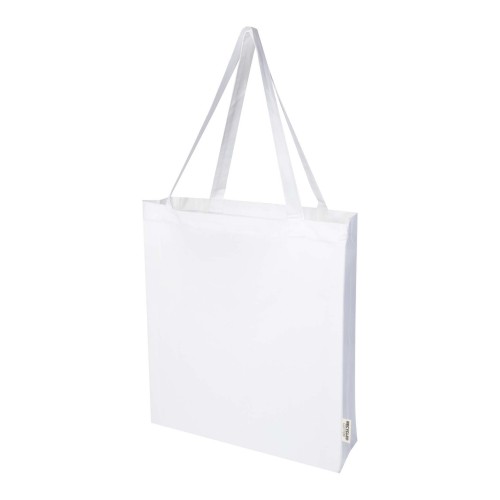 Madras 140 g/m² Baumwoll Tragetasche mit Seitenfalten aus GRS recycelter Baumwolle 12L, weiss