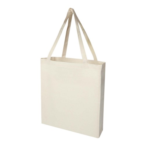 Madras 140 g/m² Baumwoll Tragetasche mit Seitenfalten aus GRS recycelter Baumwolle 12L, natur
