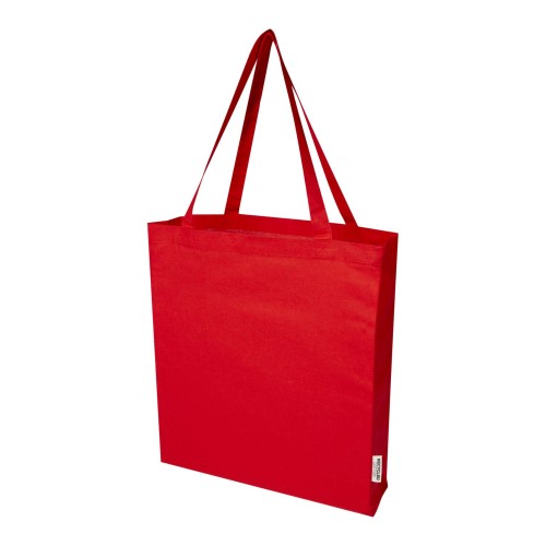 Madras 140 g/m² Baumwoll Tragetasche mit Seitenfalten aus GRS recycelter Baumwolle 12L, rot