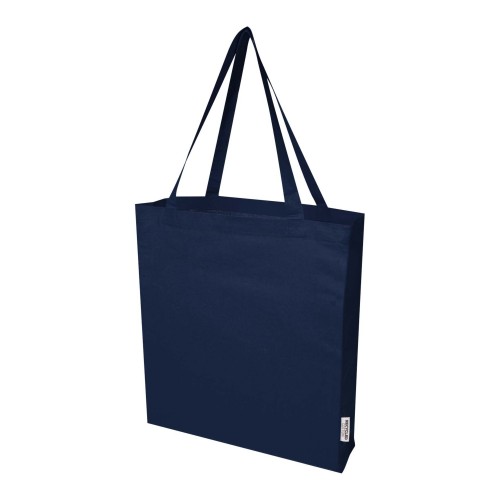 Madras 140 g/m² Baumwoll Tragetasche mit Seitenfalten aus GRS recycelter Baumwolle 12L, navy