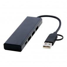 Rise USB 2.0 hub van RCS gerecycled aluminium, Zwart