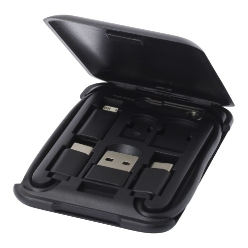 Savvy recycled plastic modular charging cable with phone holder, Black