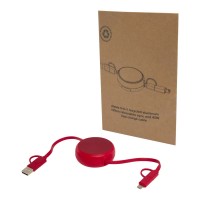 Alasia 5-in-1 100 cm intrekbare datasynchronisatie- en 45 W snellaadkabel van gerecycled plastic en aluminium, Rood