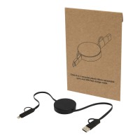 Citala 5-in-1 recycled plastic 90 cm retractable data sync and 40W fast charge cable, Black