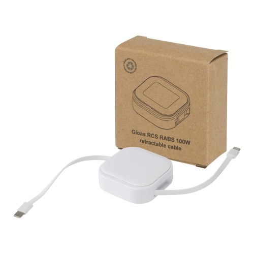 Gloas Aufrollbares 5 in 1 Kabel aus Recyclingmaterial mit Datensynchronisierung und 100 W Schnellladefunktion sowie Smartphone Toolkit, weiss