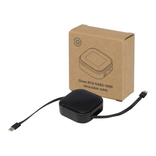 Gloas 5 in 1 gerecyclede. intrekbare datasynchronisatiekabel en snellaadkabel 100 W met smartphonetoolkit, Zwart