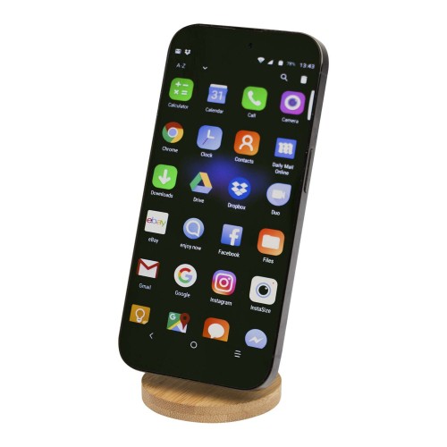 Alcor Klappbare magnetische Smartphonehalterung aus recyceltem Kunststoff mit Bambusdetails, schwarz