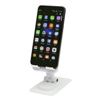 Alhena recycled plastic foldeable phone holder with metal desk stand, White