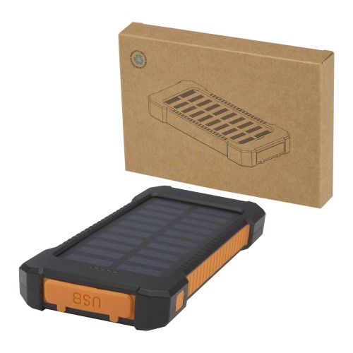 Altair robuuste powerbank op zonne-energie van 5000 mAh 10 W met ingebouwde zaklamp van gerecycled plastic, Zwart