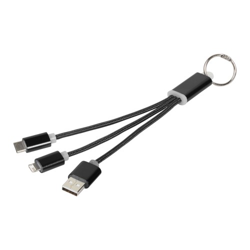 Metal 3-in-1 Ladekabel mit Schlüsselanhänger, schwarz