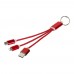 Metal 3-in-1 charging cable with keychain, Red