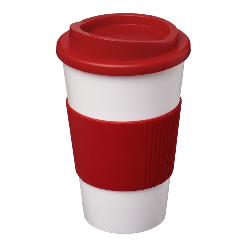 Americano® 350 ml Isolierbecher mit Schutzring. weiss, rot Americano® 350 ml Isolierbecher mit Schutzring. weiss, rot