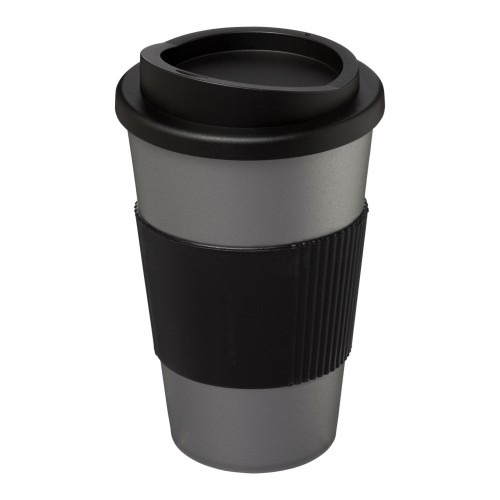 Americano® 350 ml Isolierbecher mit Schutzring. silber, schwarz Americano® 350 ml Isolierbecher mit Schutzring. silber, schwarz