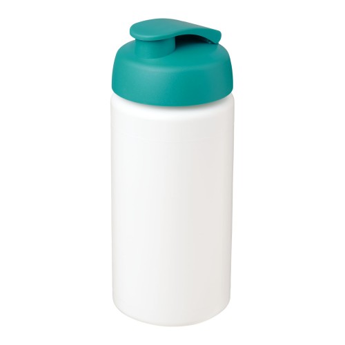 Baseline® Plus grip 500 ml Sportflasche mit Klappdeckel. weiss, aquablau