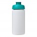 Baseline® Plus grip 500 ml Sportflasche mit Klappdeckel. weiss, aquablau