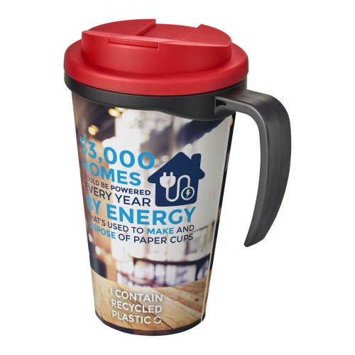 Brite-Americano® Grande 350 ml mug with spill-proof lid. Black, Red