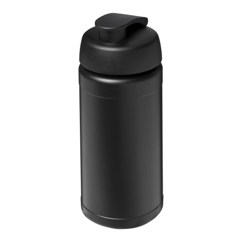 Baseline 500 ml gerecyclede drinkfles met klapdeksel. Zwart, Zwart