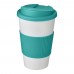 Americano® 350 ml Isolierbecher mit Schutzring & auslaufsicherem Schraubverschluss. weiss, aquablau