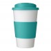 Americano® 350 ml Isolierbecher mit Schutzring & auslaufsicherem Schraubverschluss. weiss, aquablau