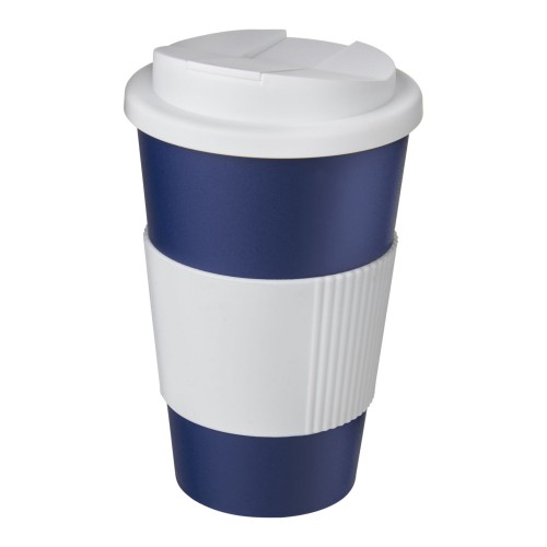 Americano® 350 ml Isolierbecher mit Schutzring & auslaufsicherem Schraubverschluss. blau, weiss