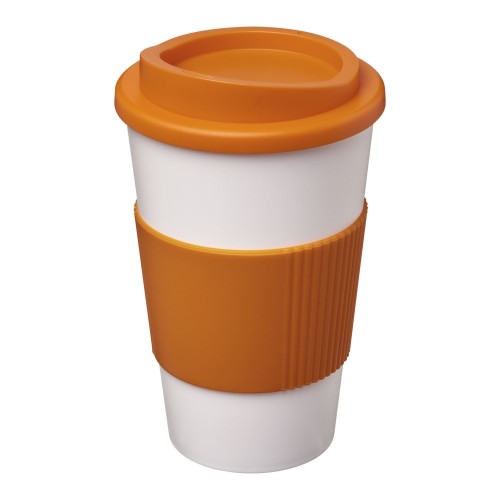 Americano® 350 ml Isolierbecher mit Schutzring. orange, weiss Americano® 350 ml Isolierbecher mit Schutzring. orange, weiss