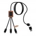 SCX.design C38 40W 5-in-1 Ladekabel aus rPET in quadratischem Bambusgehäuse mit Leuchtlogo. schwarz, holz