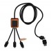 SCX.design C38 40W 5-in-1 Ladekabel aus rPET in quadratischem Bambusgehäuse mit Leuchtlogo. schwarz, holz