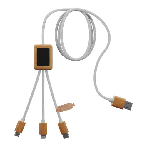 SCX.design C39 3-in-1-Ladekabel aus rPET mit Leuchtlogo und Bambusgehäuse, weiss SCX.design C39 3-in-1-Ladekabel aus rPET mit Leuchtlogo und Bambusgehäuse, weiss