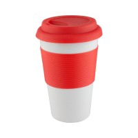 Soft Touch mok met siliconen grip, rood